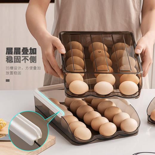 硅胶防震防滑鸡蛋盒 冰箱保鲜收纳盒 自动 滚蛋 收纳盒 商品图3