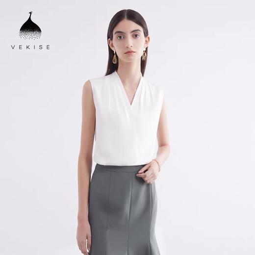 无袖V领重磅真丝衬衫 商品图1