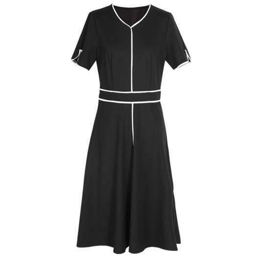 剩S/M 芳外夏季新款时尚休闲拼接撞色收腰显瘦针织V领连衣裙3198 商品图4