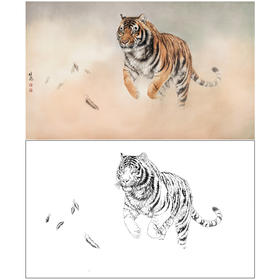 横幅工笔动物白描底稿-刘继彪-老虎-A635