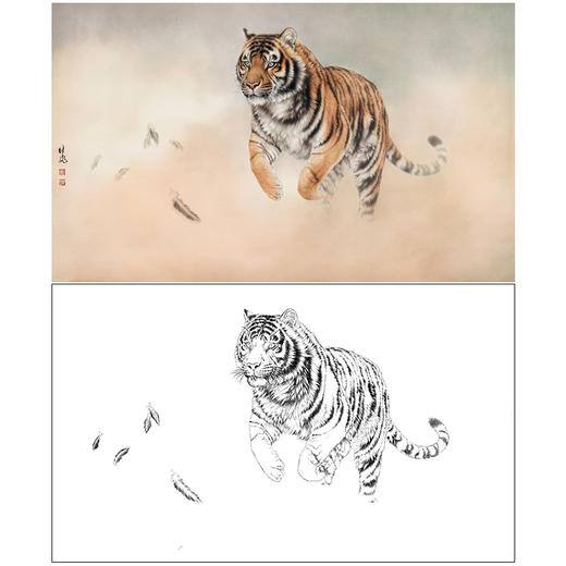 横幅工笔动物白描底稿-刘继彪-老虎-A635 商品图0