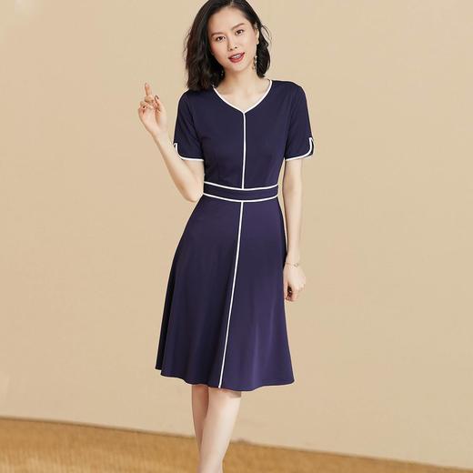 剩S/M 芳外夏季新款时尚休闲拼接撞色收腰显瘦针织V领连衣裙3198 商品图0