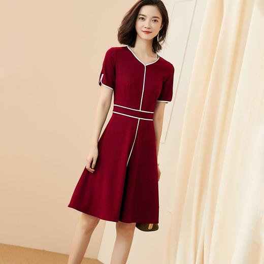 剩S/M 芳外夏季新款时尚休闲拼接撞色收腰显瘦针织V领连衣裙3198 商品图2