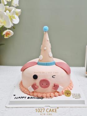 1027CAKE | 翻糖装饰 猪猪蛋糕 戴生日帽的猪猪
