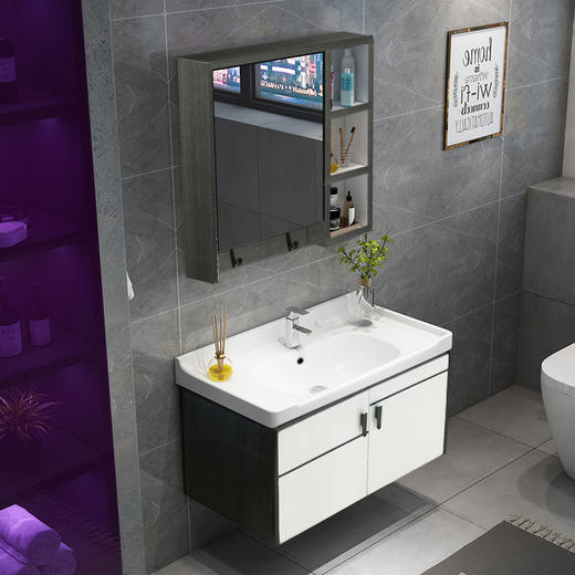 浴室柜 832-90CM  实木/镜箱 商品图0