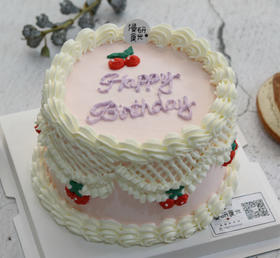 【生日蛋糕】粉底白边手绘复古樱桃款