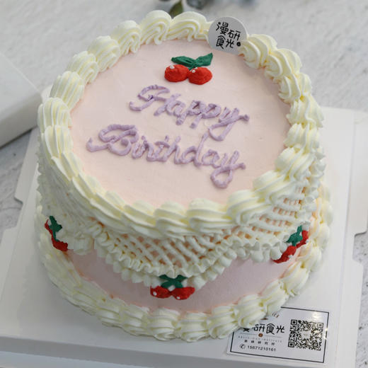 【生日蛋糕】粉底白边手绘复古樱桃款 商品图1