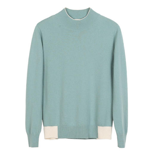 METTE羊绒世家2021秋冬新品女100%山羊绒时尚撞色半高领套头毛衣 商品图10