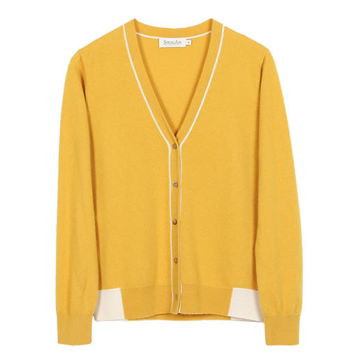 METTE羊绒世家2021秋冬新品女士100%山羊绒针织开衫V领撞色小外套 商品图10