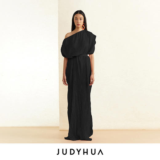 JUDYHUA 一字肩不对称皱褶裙 商品图1