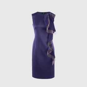 单边荷叶流苏珠链小礼服