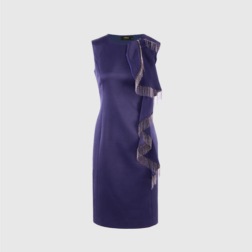 单边荷叶流苏珠链小礼服 商品图0