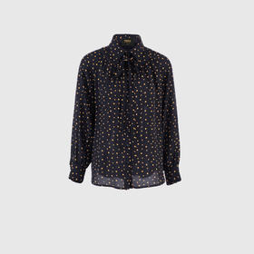 小翻领抽褶设计感上衣（附领带）