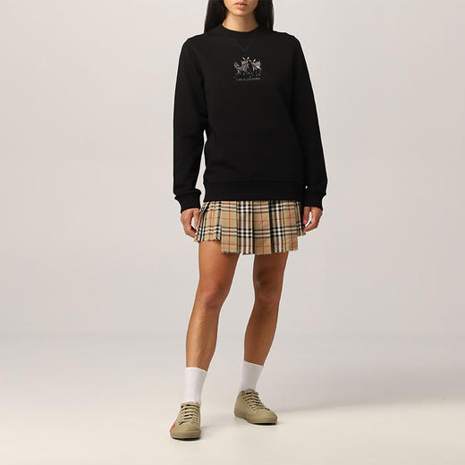 BURBERRY 巴宝莉 女士 鹿图案刺绣棉质宽松运动衫 黑色 8042883 A1189 商品图3