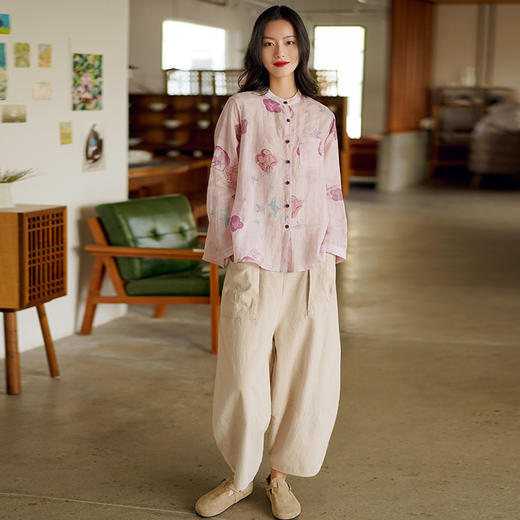 天然苎麻衬衫  小立领设计 宽松舒适 低调淡雅 气质百搭 商品图3