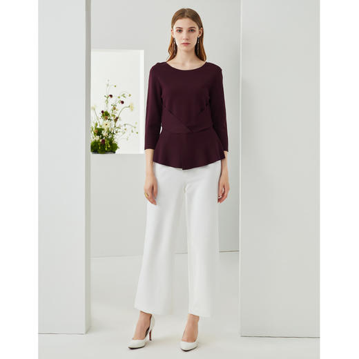 EITIE爱特爱秋季新款气质圆领时尚百搭通勤收腰显瘦针织上衣6301010 商品图8