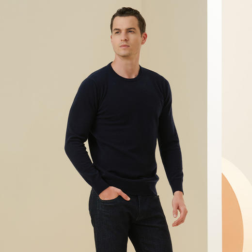 METTE羊绒世家2021年秋冬男士100%羊绒衫圆领打底毛衣保暖针织衫 商品图4