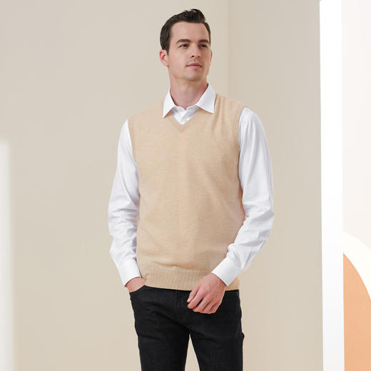 METTE羊绒世家2021年秋冬新品男士羊绒背心v领套头无袖针织毛衣 商品图2