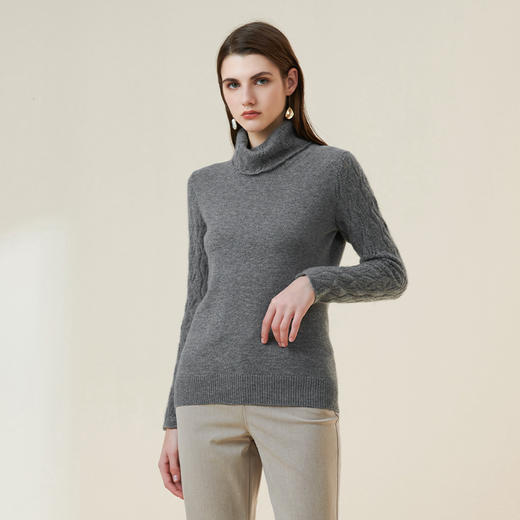 METTE羊绒世家2021年秋冬女100%羊绒衫时尚堆领镂空套头保暖毛衣 商品图5