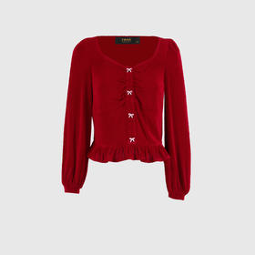 蝴蝶结装饰方领减龄上衣