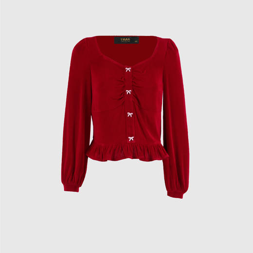 蝴蝶结装饰方领减龄上衣 商品图0