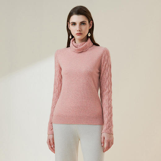 METTE羊绒世家2021年秋冬女100%羊绒衫时尚堆领镂空套头保暖毛衣 商品图2