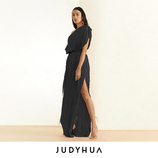 JUDYHUA 一字肩不对称皱褶裙 商品图2