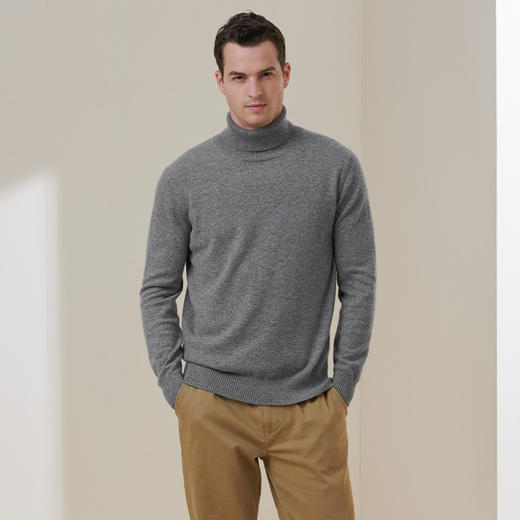 METTE羊绒世家2021年秋冬男士100%纯羊绒衫高领套头针织保暖毛衣 商品图3