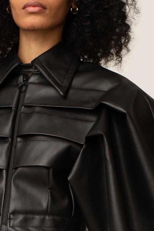 Palmer Harding  黑色皮质拼褶短夹克 商品图7