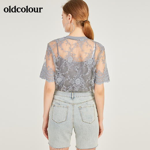 oldcolour欧珂蕾丝镂空短袖套头衫女夏季M23011335 商品图1