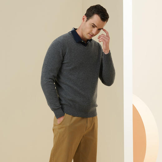 METTE羊绒世家2021年秋冬男士100%羊绒衫V领长袖针织内搭保暖毛衣 商品图4
