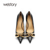 westory女鞋2021秋季新款漆皮尖头浅口高跟鞋细跟宴会W21CE70841 商品缩略图3