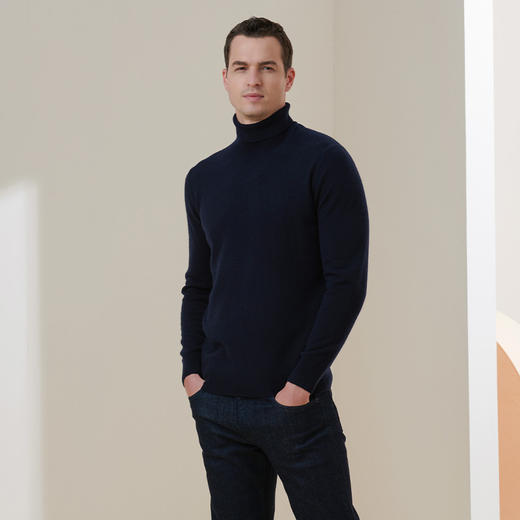 METTE羊绒世家2021年秋冬男士100%纯羊绒衫高领套头针织保暖毛衣 商品图5