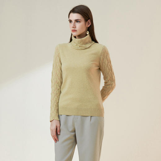 METTE羊绒世家2021年秋冬女100%羊绒衫时尚堆领镂空套头保暖毛衣 商品图7