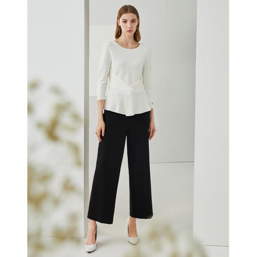 EITIE爱特爱秋季新款气质圆领时尚百搭通勤收腰显瘦针织上衣6301010 商品图6