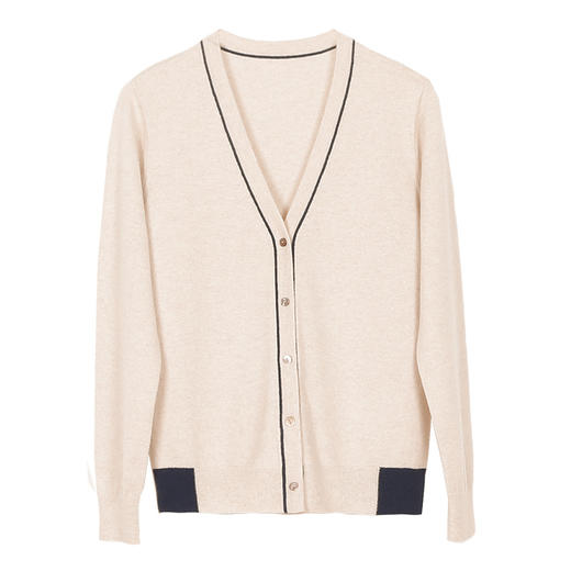 METTE羊绒世家2021秋冬新品女士100%山羊绒针织开衫V领撞色小外套 商品图13