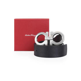 Salvatore Ferragamo 菲拉格慕 4.5cm宽做旧银扣黑色男士腰带 99180