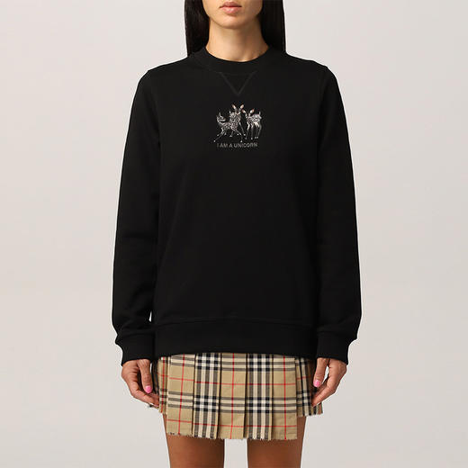 BURBERRY 巴宝莉 女士 鹿图案刺绣棉质宽松运动衫 黑色 8042883 A1189 商品图1
