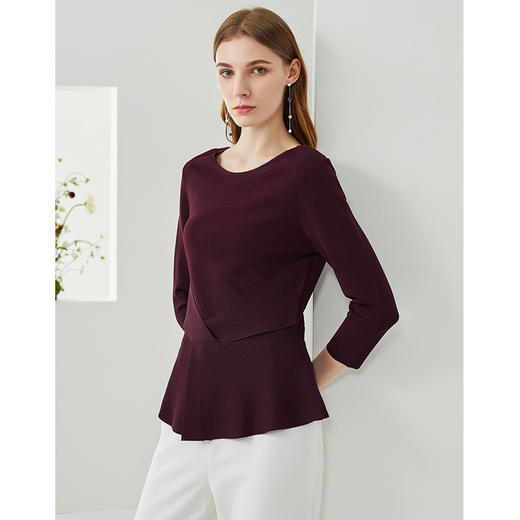 EITIE爱特爱秋季新款气质圆领时尚百搭通勤收腰显瘦针织上衣6301010 商品图2