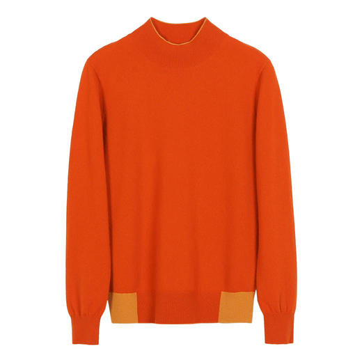 METTE羊绒世家2021秋冬新品女100%山羊绒时尚撞色半高领套头毛衣 商品图11