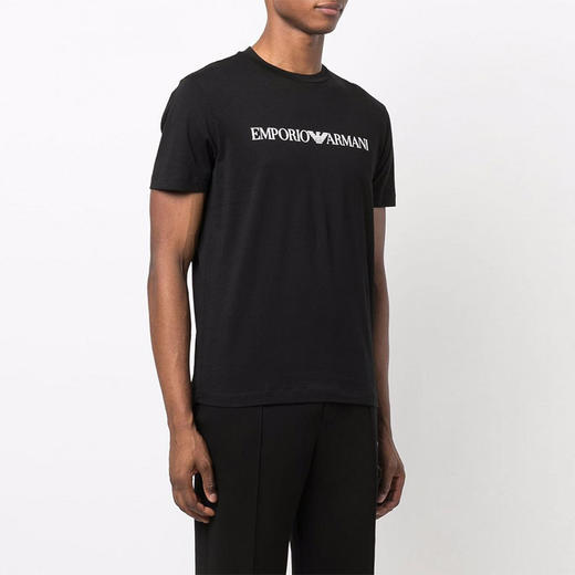 ARMANI 阿玛尼 男士徽标圆领短袖T恤 黑色 8N1TN5 1JPZZ 0021 商品图1