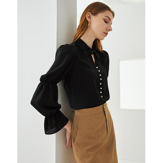 EITIE爱特爱洋气复古泡泡袖时尚钉珠气质镂空上衣C2113808 商品图4