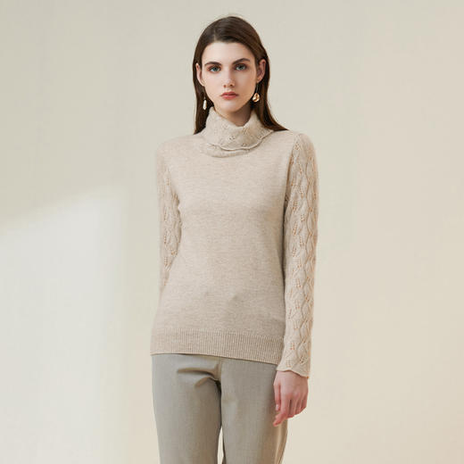 METTE羊绒世家2021年秋冬女100%羊绒衫时尚堆领镂空套头保暖毛衣 商品图4