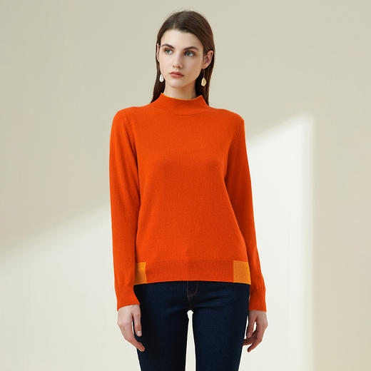 METTE羊绒世家2021秋冬新品女100%山羊绒时尚撞色半高领套头毛衣 商品图2