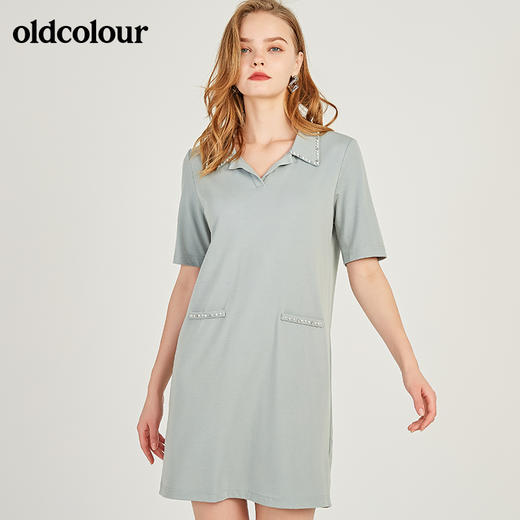 oldcolour欧珂Polo领直筒短袖连衣裙女中长款宽松M23101301 商品图3