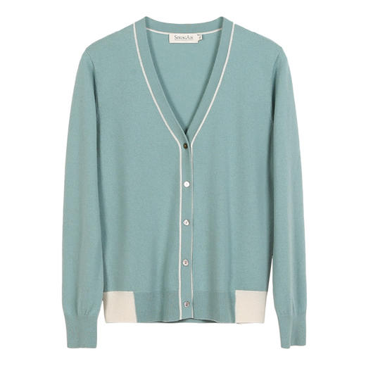 METTE羊绒世家2021秋冬新品女士100%山羊绒针织开衫V领撞色小外套 商品图11