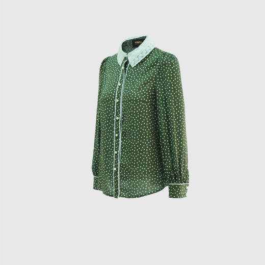 成品蕾丝领撞色牙条衬衣 商品图1
