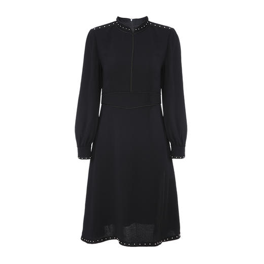 EITIE爱特爱秋季新款通勤时尚气质钉珠立领收腰显瘦A字连衣裙6007725 商品图4