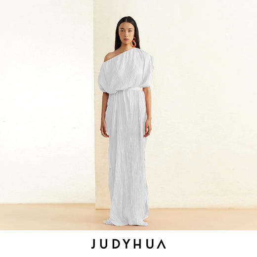 JUDYHUA 一字肩不对称皱褶裙 商品图0