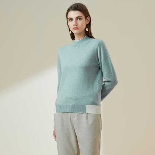 METTE羊绒世家2021秋冬新品女100%山羊绒时尚撞色半高领套头毛衣 商品图5
